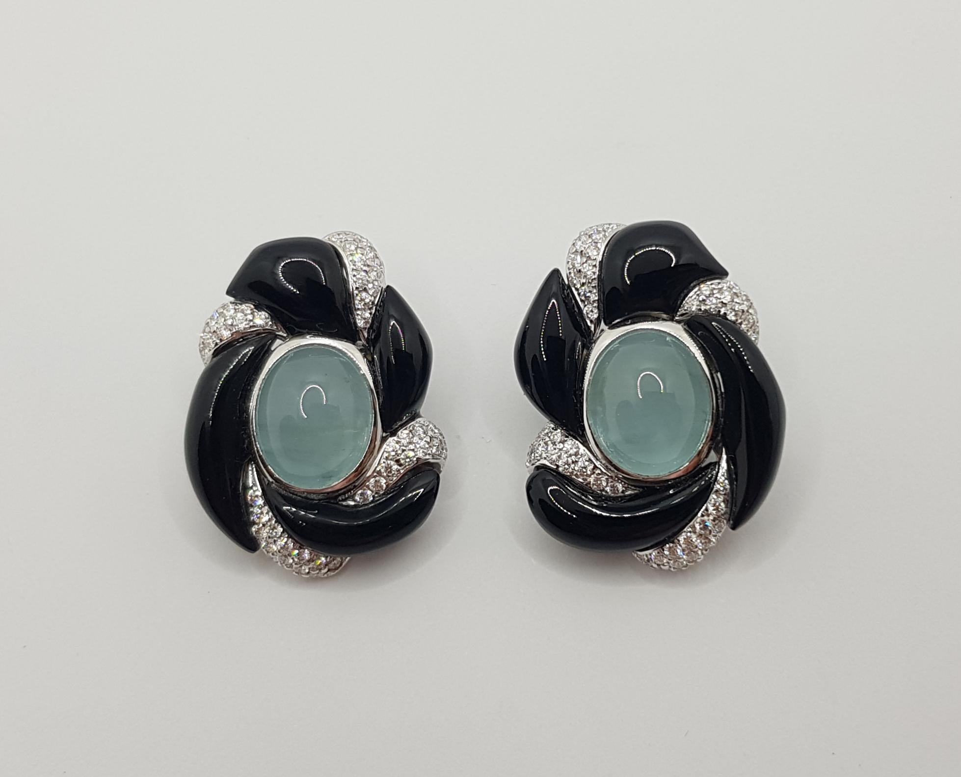 Aquamarine with Diamond Earrings Set in 18 Karat White Gold Settings For Sale 3