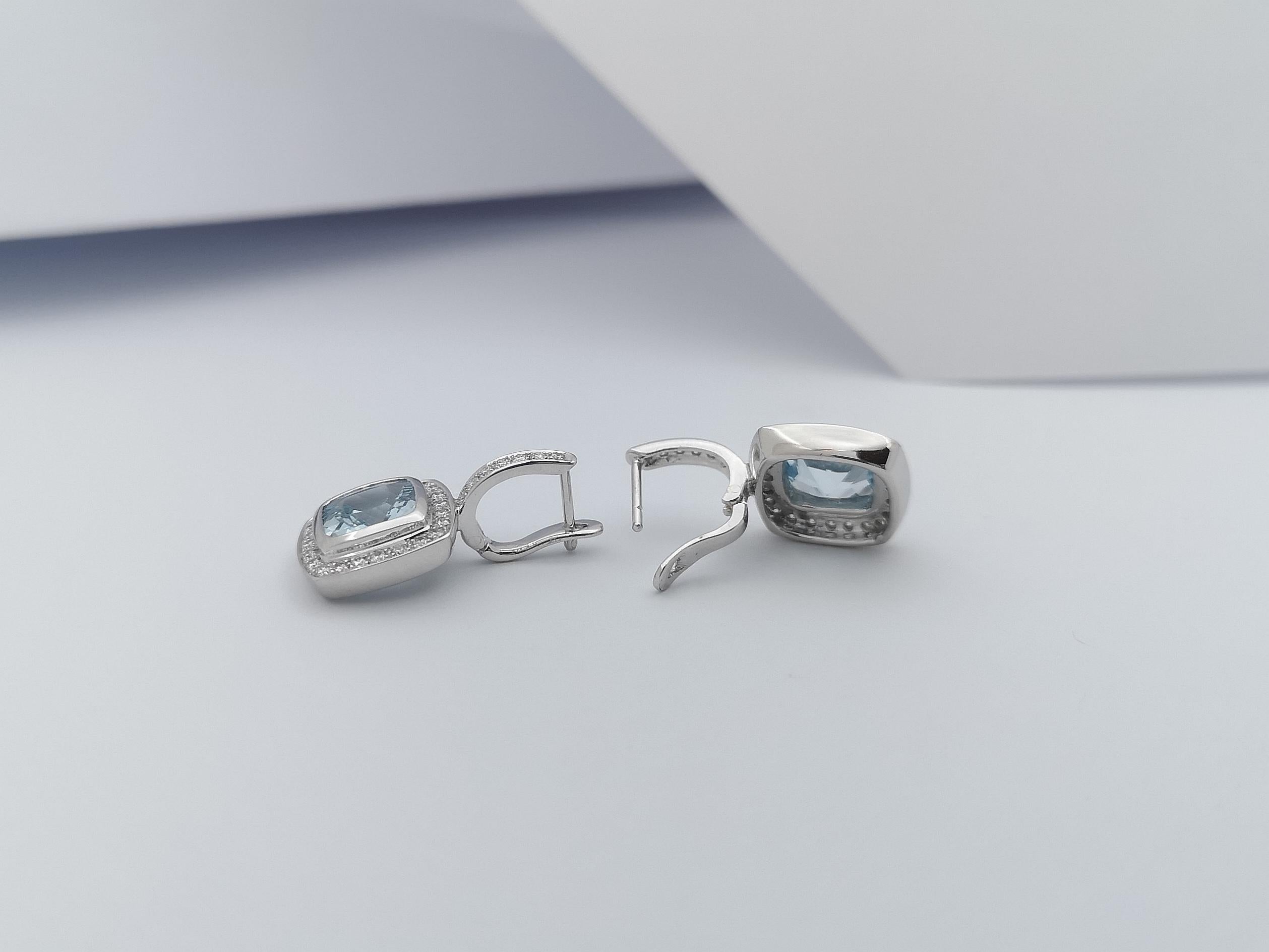 Aquamarine with Diamond Earrings Set in 18 Karat White Gold Settings For Sale 3