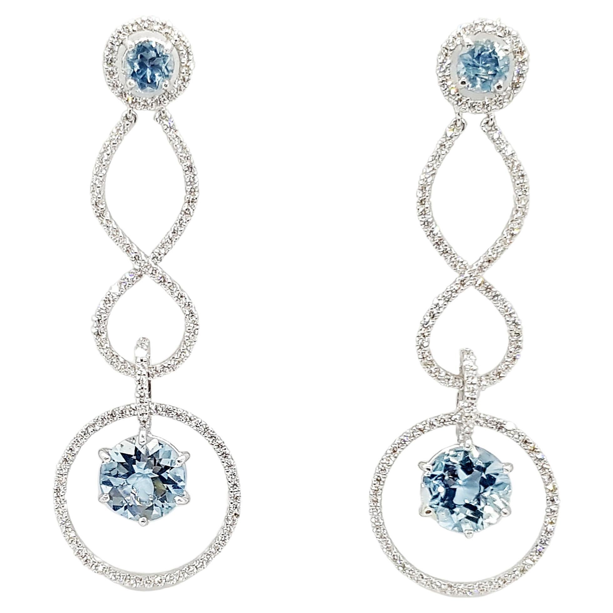 Aquamarine with Diamond Earrings Set in 18 Karat White Gold Settings For Sale
