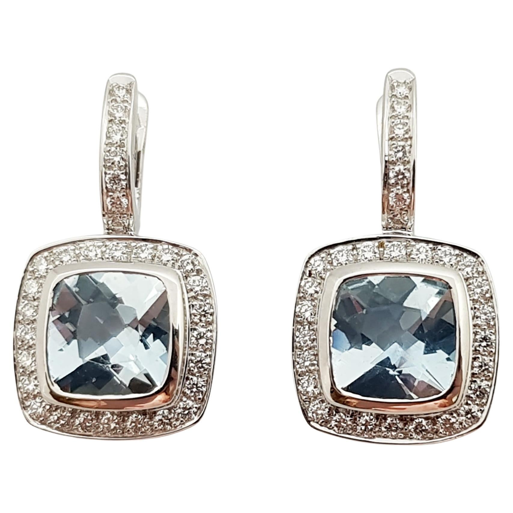 Aquamarine with Diamond Earrings Set in 18 Karat White Gold Settings