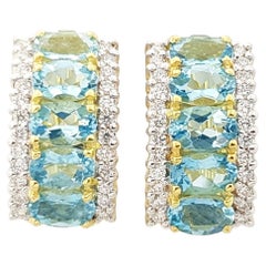 Aquamarine with Diamond Earrings set in 18K Gold Settings