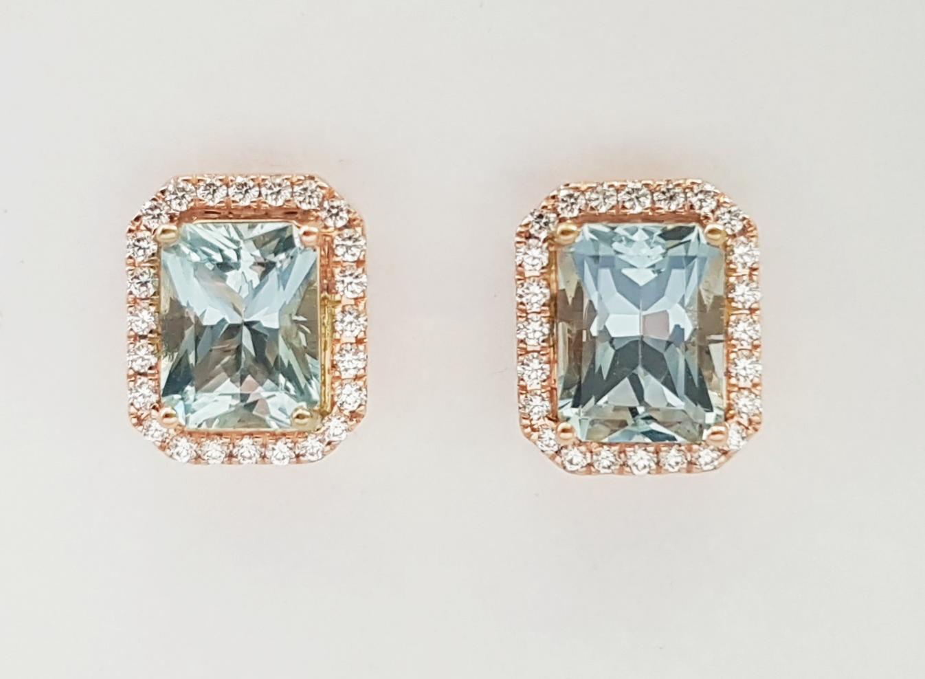Contemporaneo Orecchini con acquamarina e diamanti incastonati in oro rosa 18K in vendita