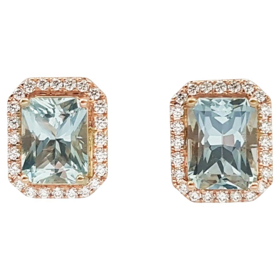 Aquamarine with Diamond Earrings set in 18K Rose Gold Settings