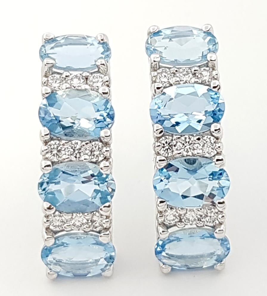 Contemporary Aquamarine with Diamond Earrings set in 18K White Gold Settings For Sale