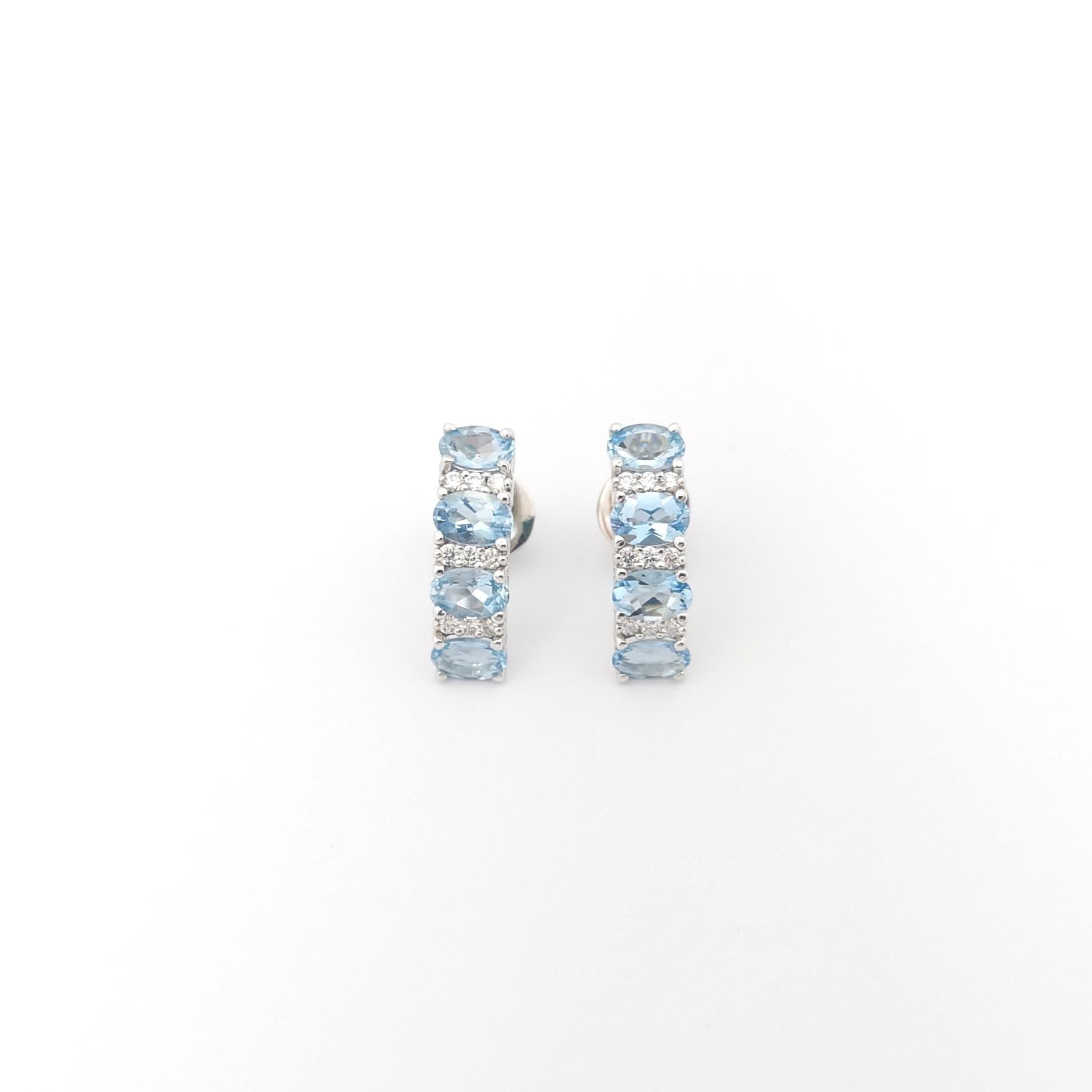 Oval Cut Aquamarine with Diamond Earrings set in 18K White Gold Settings For Sale