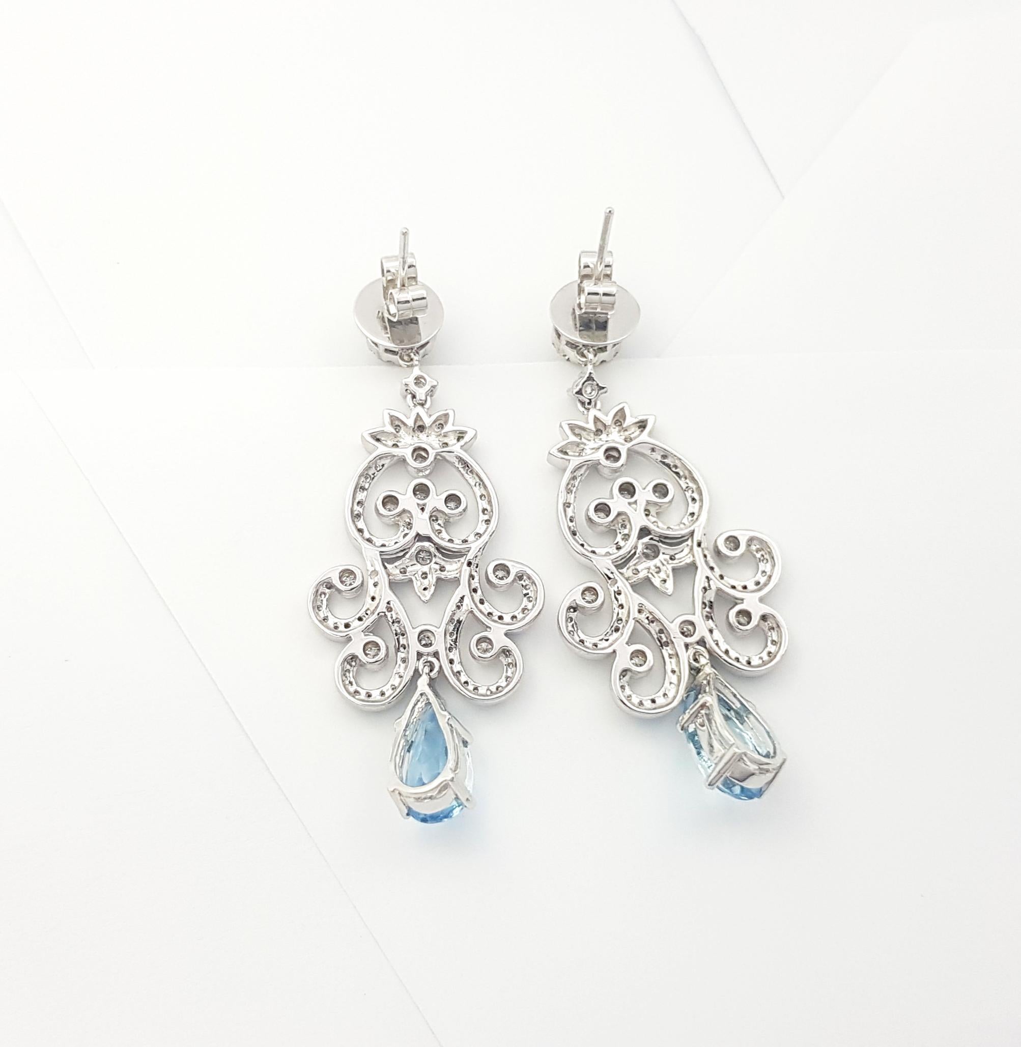 Women's Aquamarine with Diamond Earrings set in 18K White Gold Settings For Sale