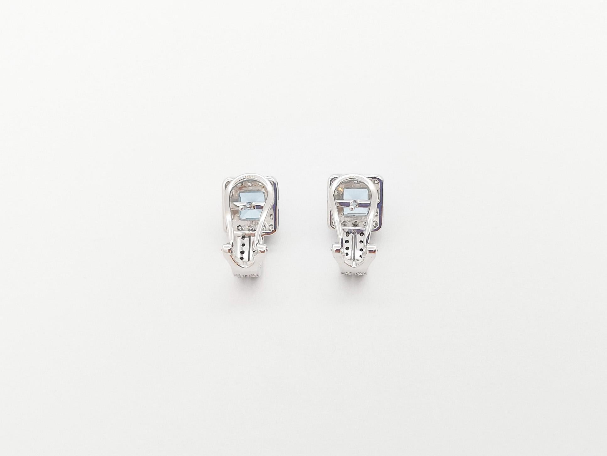 Aquamarine with Diamond Earrings set in 18K White Gold Settings For Sale 3