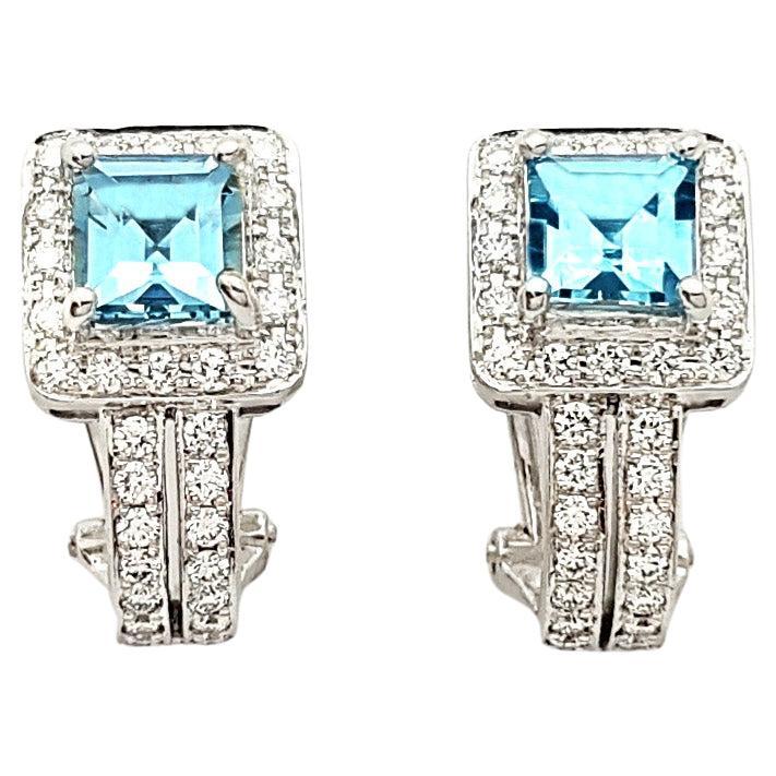 Pendientes de aguamarina con diamantes engastados en oro blanco de 18 quilates