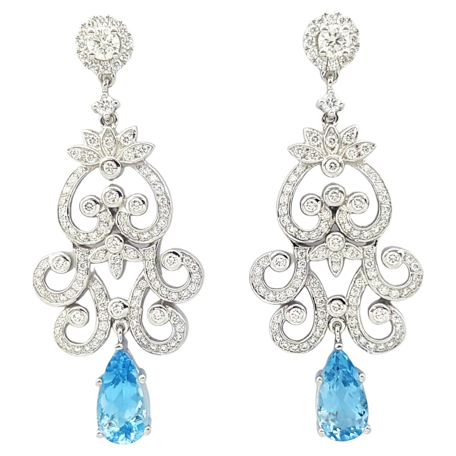 Aquamarine with Diamond Earrings set in 18K White Gold Settings