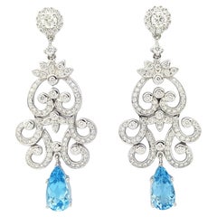 Aquamarine with Diamond Earrings set in 18K White Gold Settings
