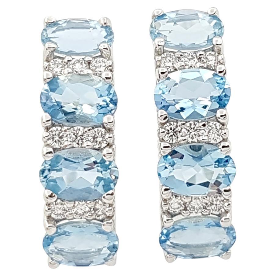 Aquamarine with Diamond Earrings set in 18K White Gold Settings For Sale