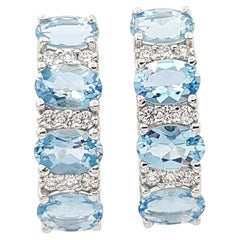 Aquamarine with Diamond Earrings set in 18K White Gold Settings