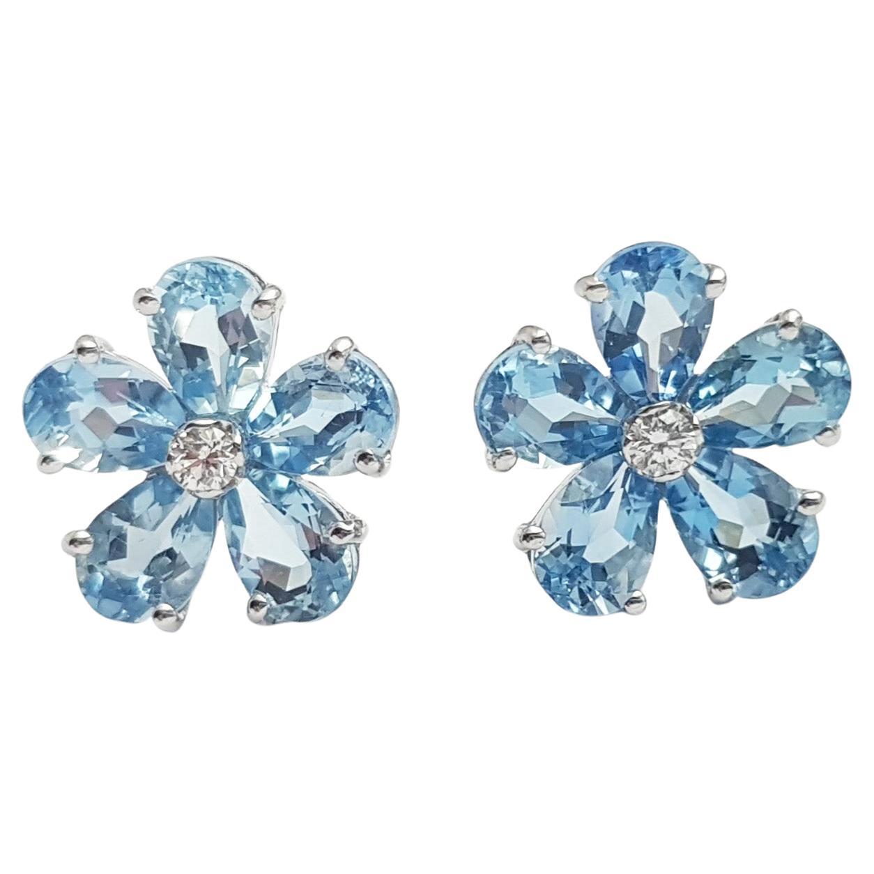 Aquamarine with Diamond Flower Earrings set in 18K White Gold Settings