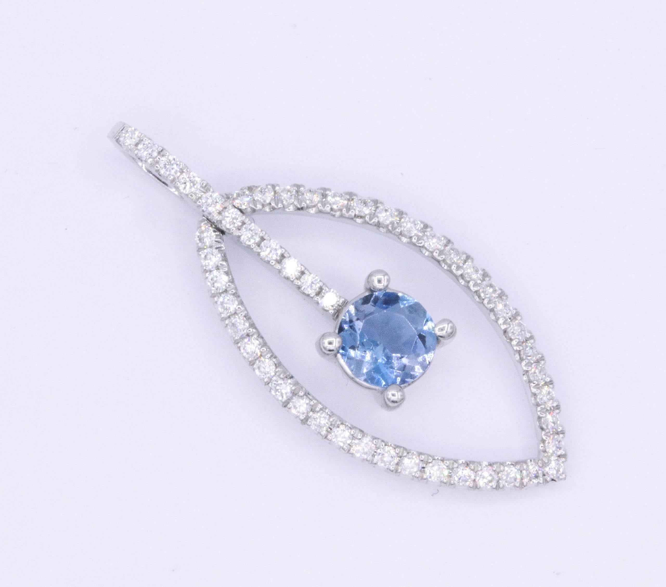 Contemporary Aquamarine Diamond Pendant 0.60 Carats 14K