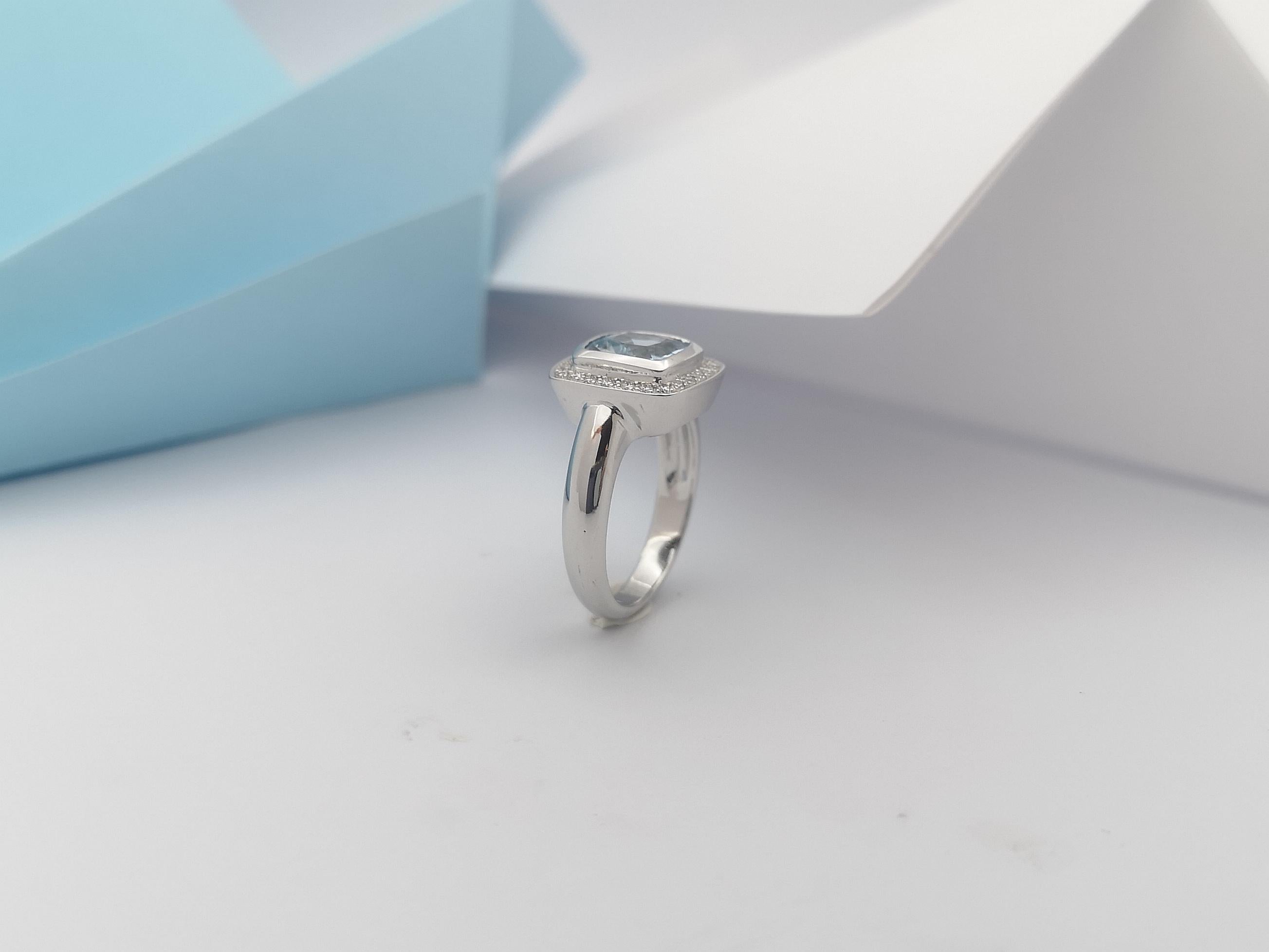 Aquamarin mit Diamantring aus 18 Karat Weißgold in Fassungen im Angebot 8