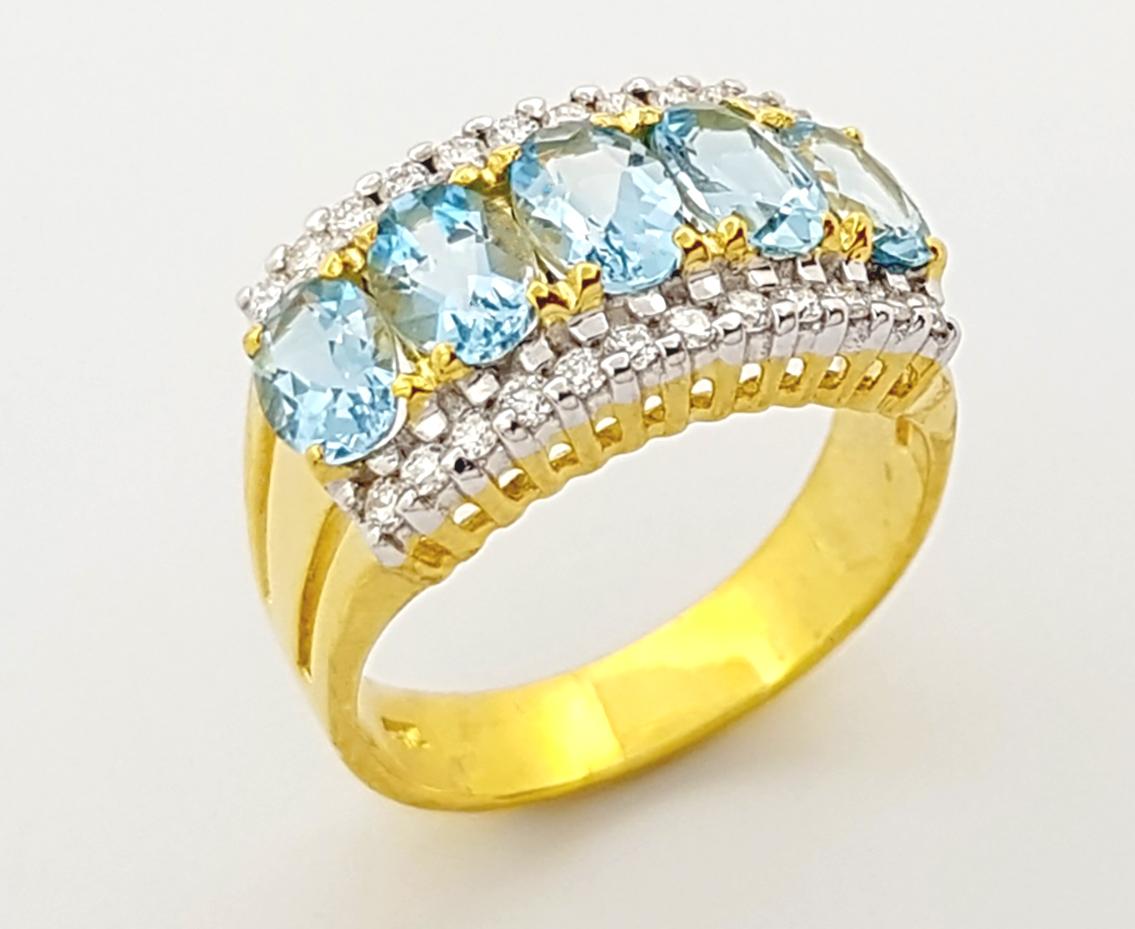 Bague en or 18 carats avec aigue-marine et diamant en vente 10