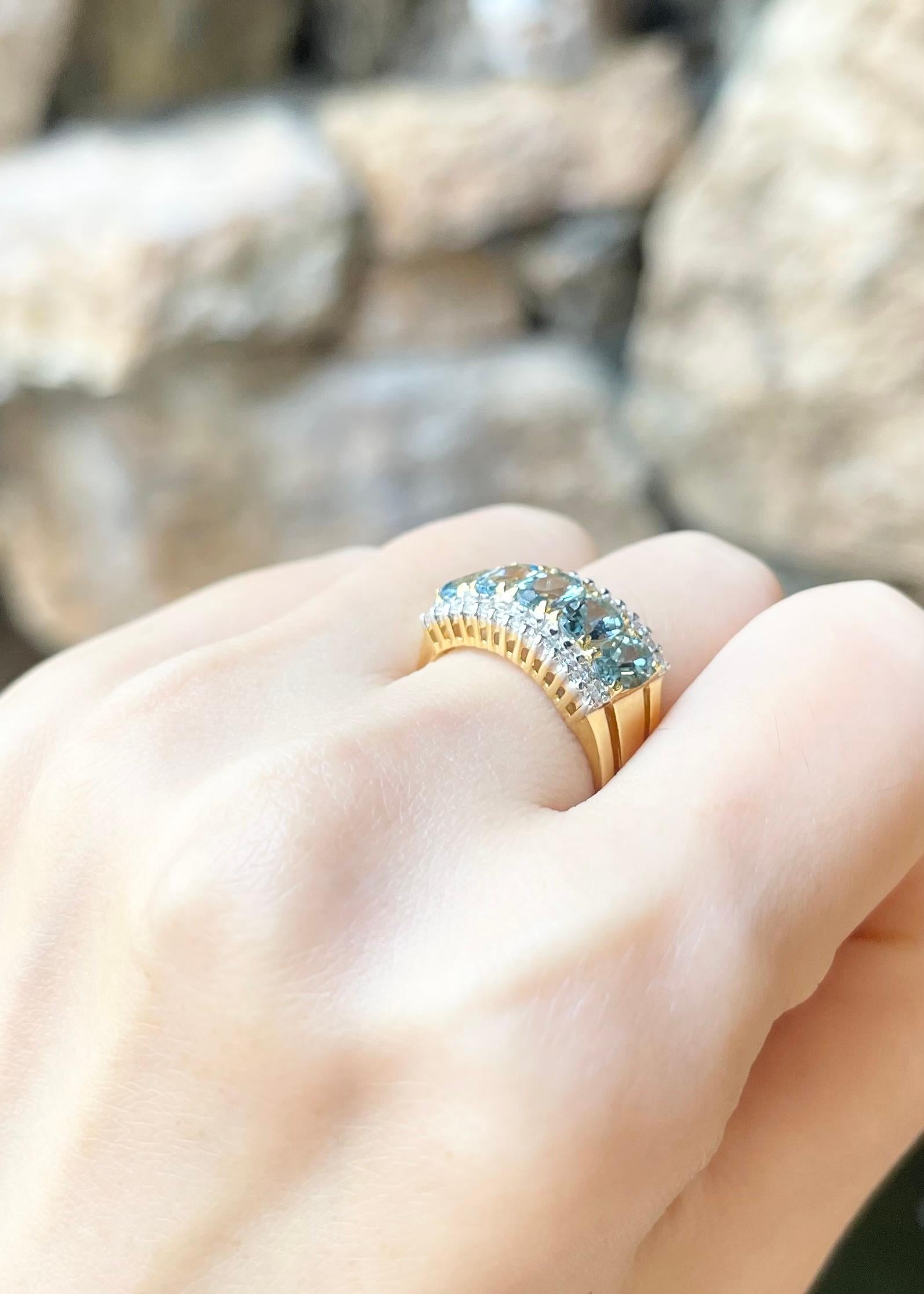 Bague en or 18 carats avec aigue-marine et diamant Pour femmes en vente