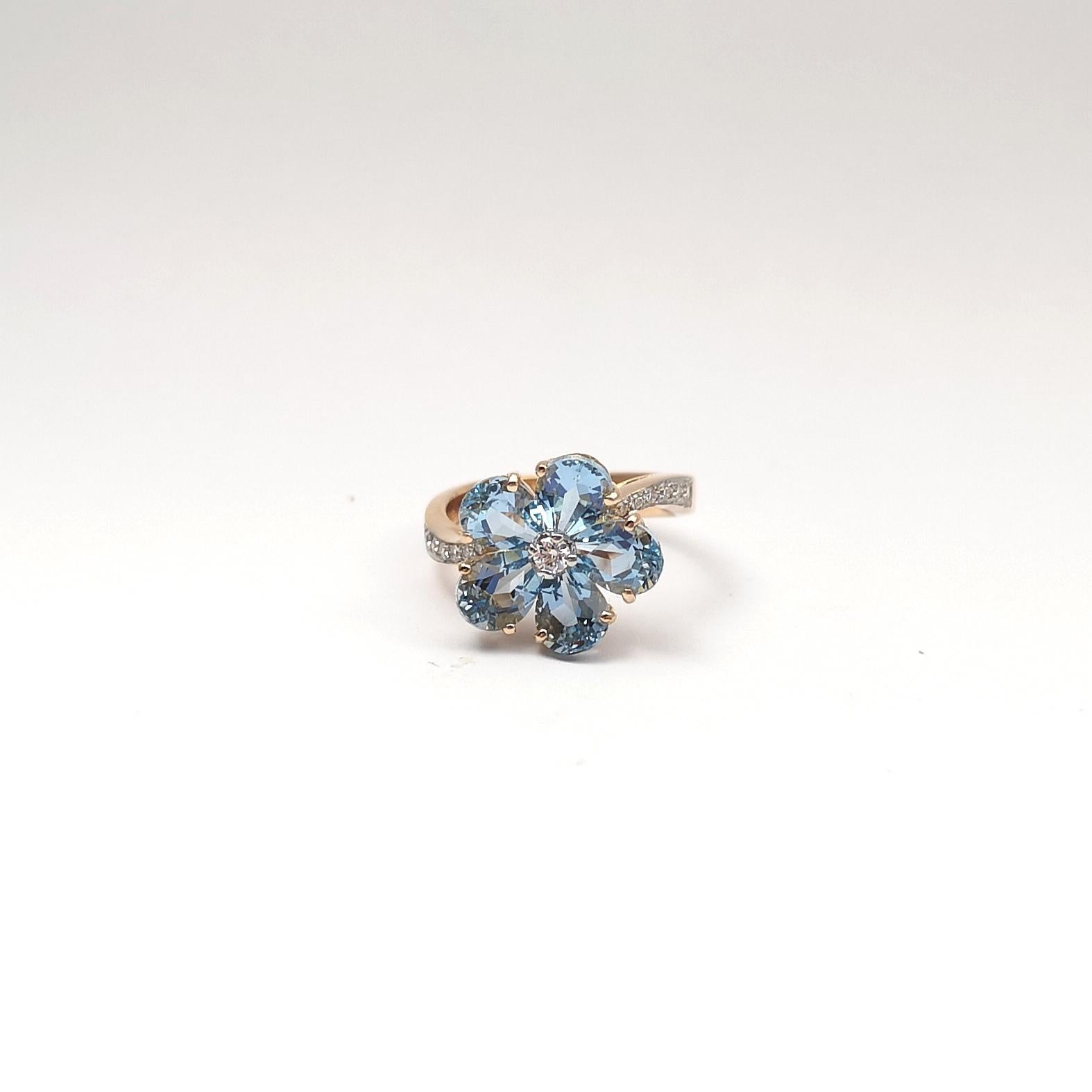 Aquamarine with Diamond Ring set in 18K Rose Gold Setting For Sale 4