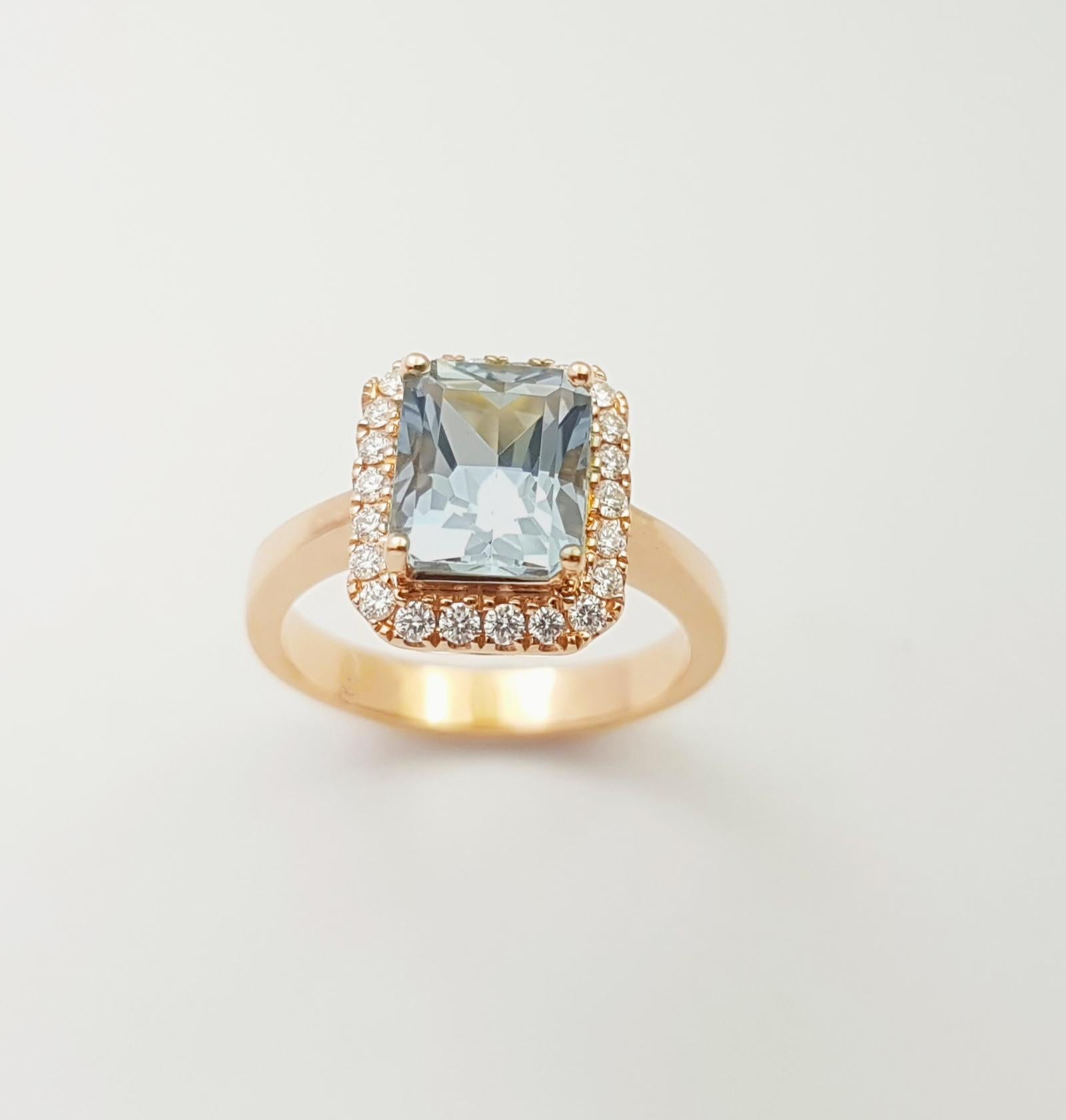 Aquamarin mit Diamantring in 18 Karat Roségold gefasst im Angebot 6