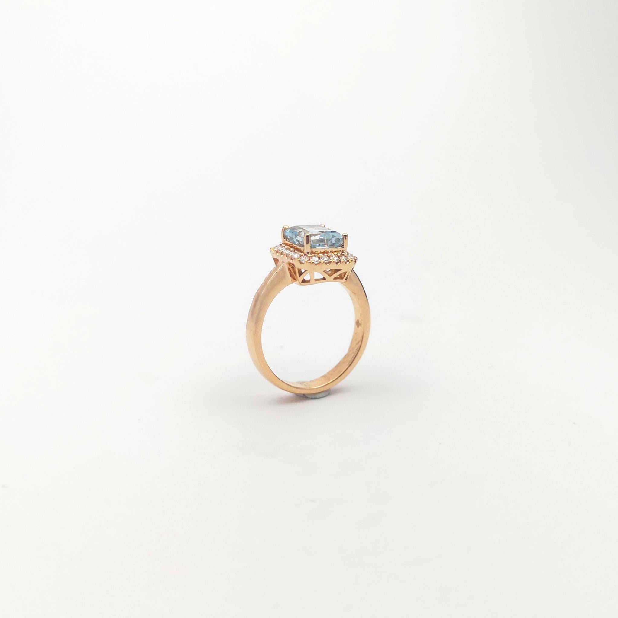 Aquamarin mit Diamantring in 18 Karat Roségold gefasst im Angebot 7