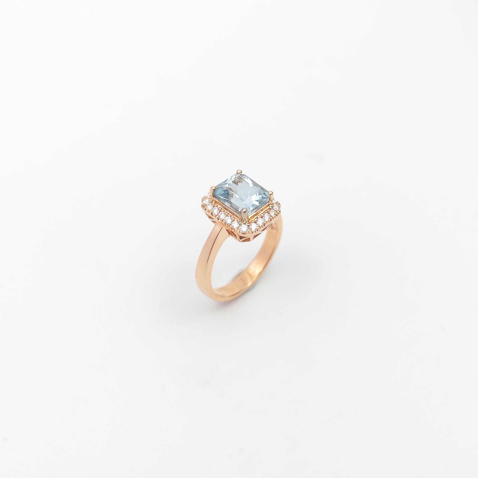 Aquamarin mit Diamantring in 18 Karat Roségold gefasst im Angebot 8