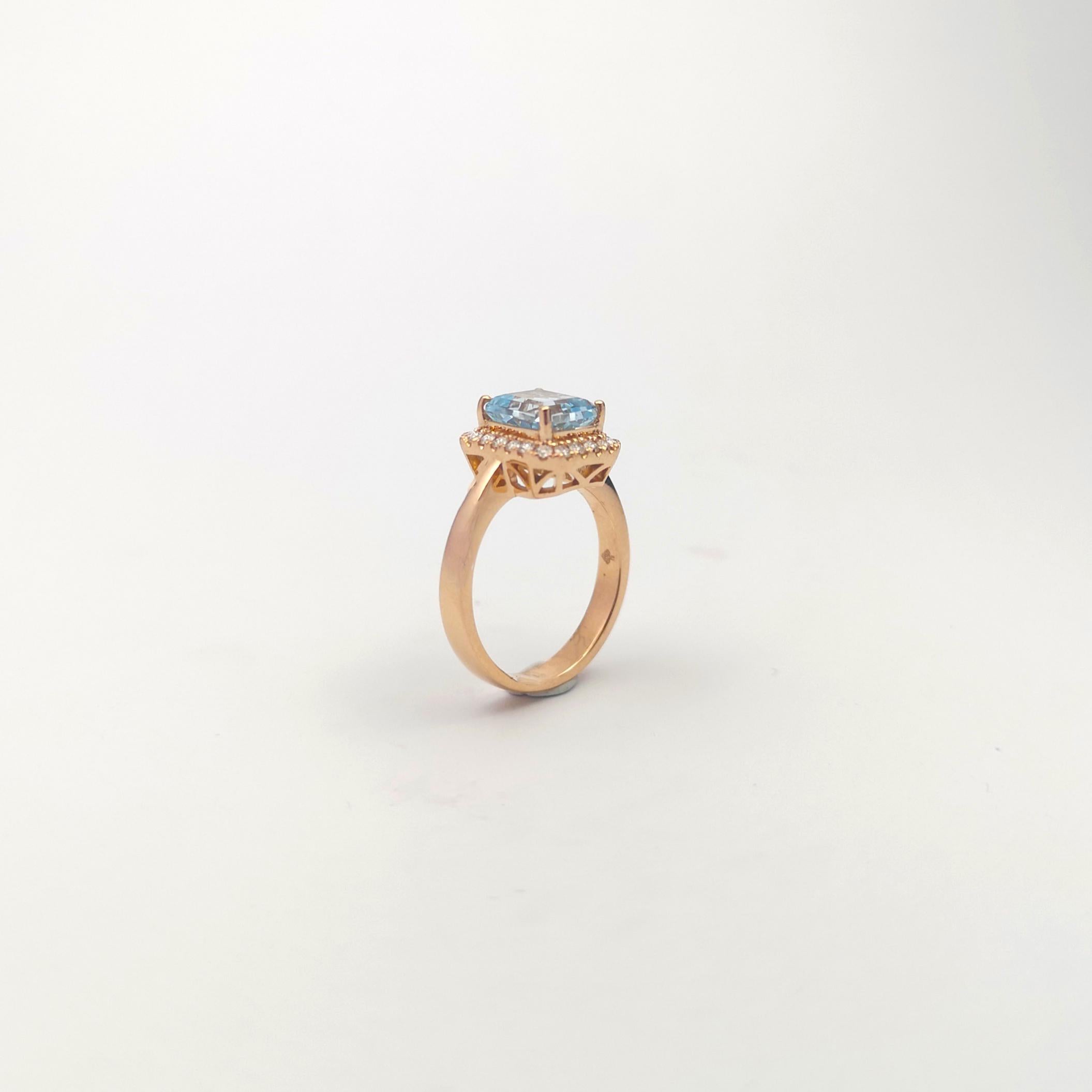 Aquamarin mit Diamantring in 18 Karat Roségold gefasst im Angebot 9