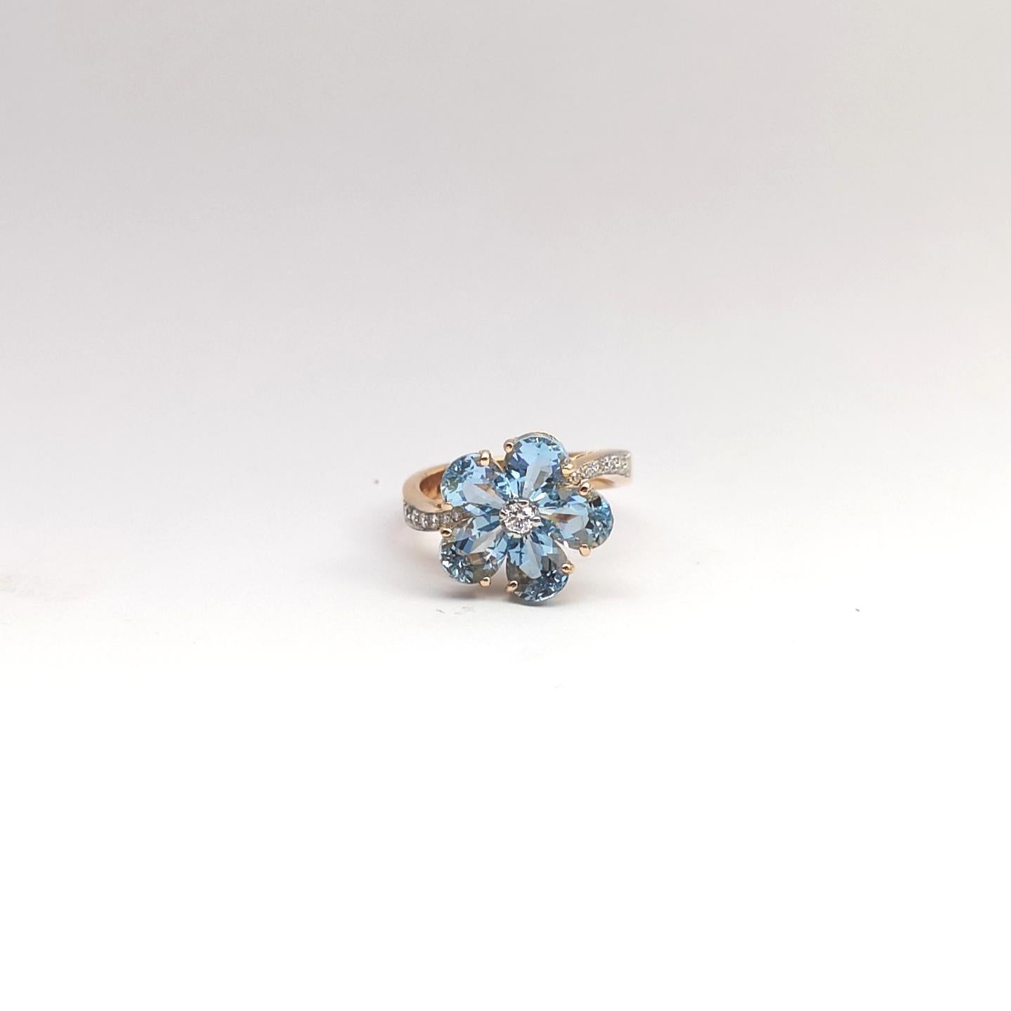 Aquamarine with Diamond Ring set in 18K Rose Gold Setting For Sale 2