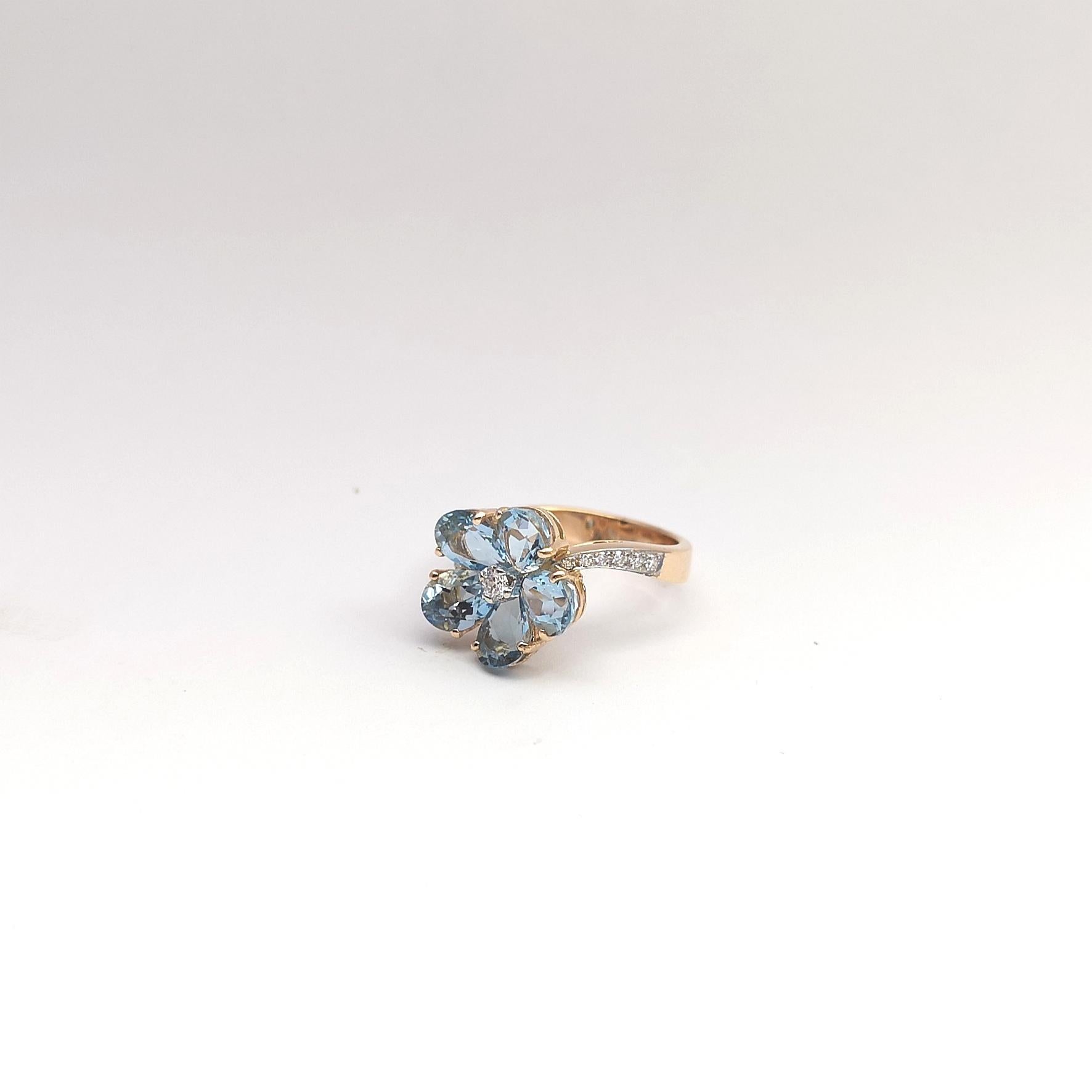 Aquamarine with Diamond Ring set in 18K Rose Gold Setting For Sale 3