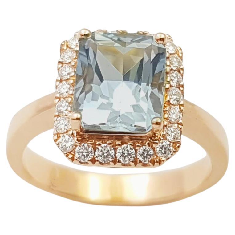 Anillo de Aguamarina con Diamante engastado en Oro Rosa de 18K