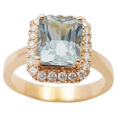 Anillo de Aguamarina con Diamante engastado en Oro Rosa de 18K
