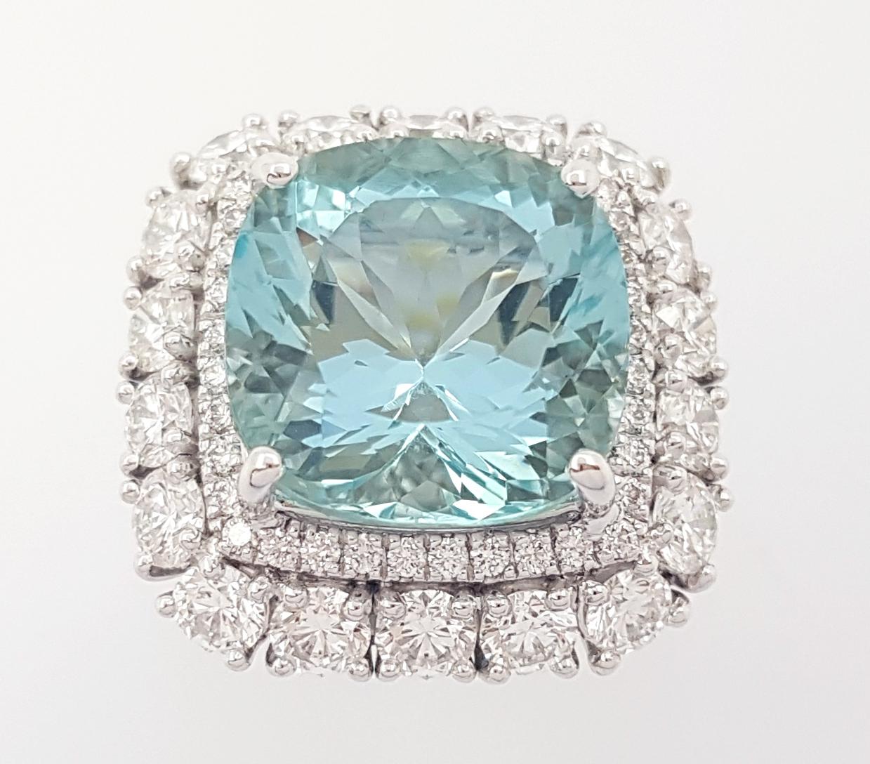 Aquamarin mit Diamantring aus 18 Karat Weißgold in Fassungen im Angebot 10