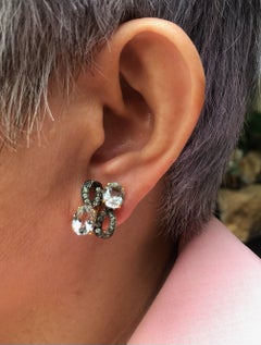 Aquamarine with Green Sapphire Earrings Set in 18 Karat Gold Settings