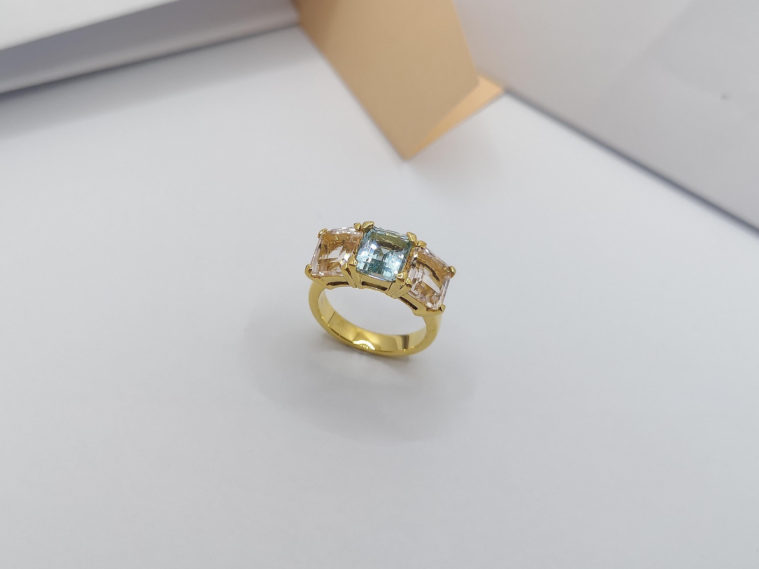 Aquamarine with Morganite Ring Set in 18 Karat Gold Settings For Sale 2