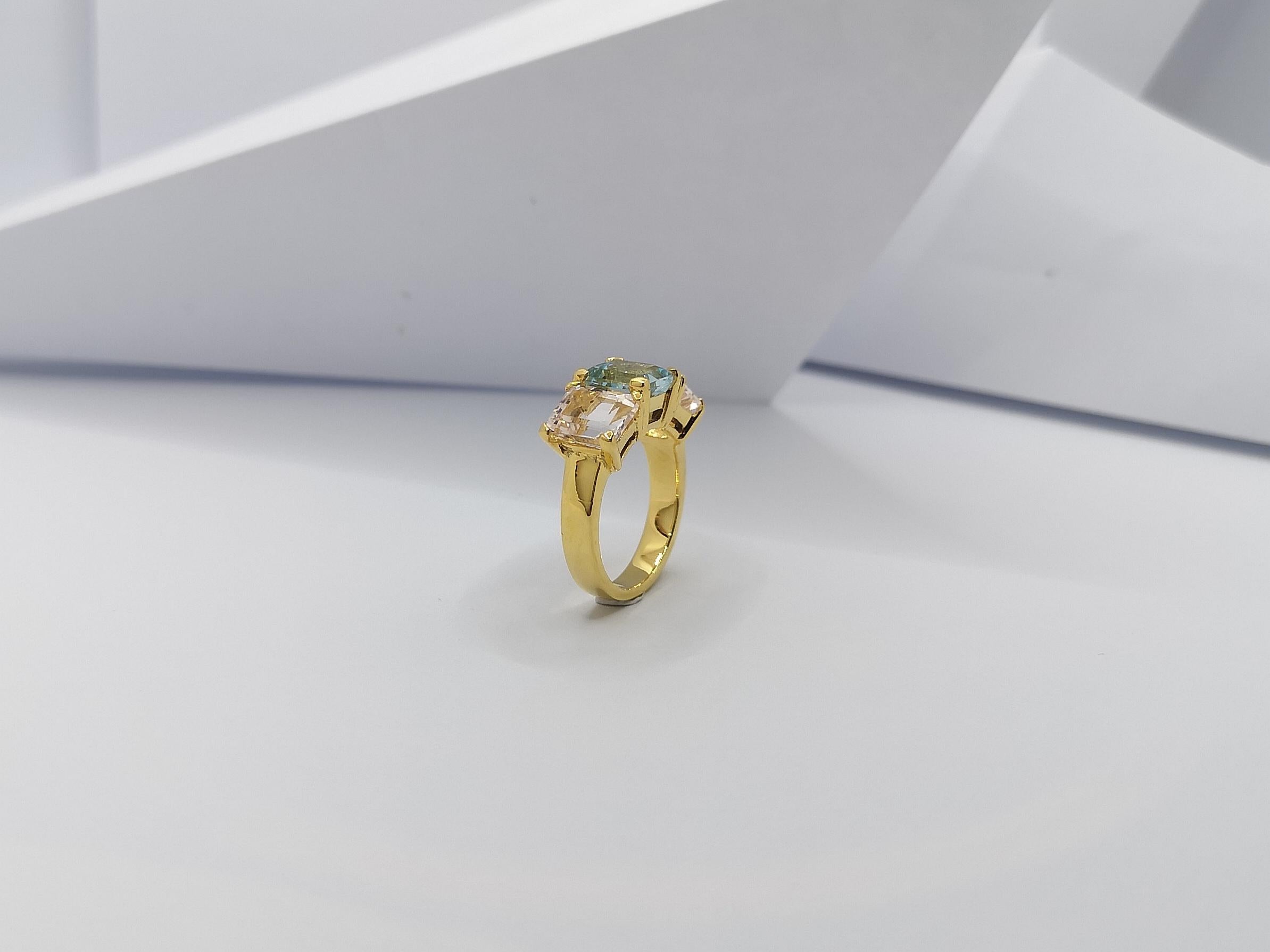 Aquamarine with Morganite Ring Set in 18 Karat Gold Settings For Sale 3