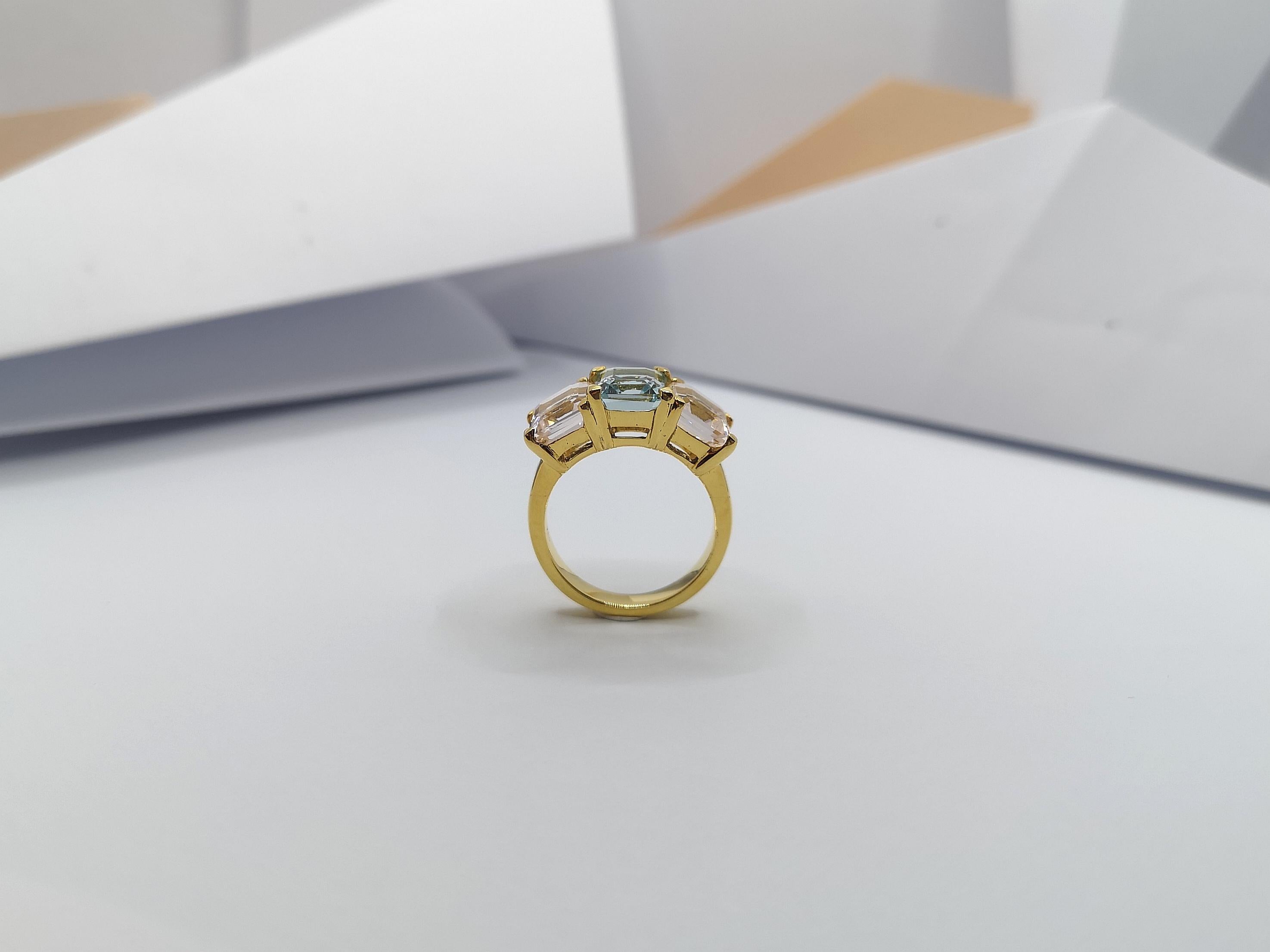Aquamarine with Morganite Ring Set in 18 Karat Gold Settings For Sale 4