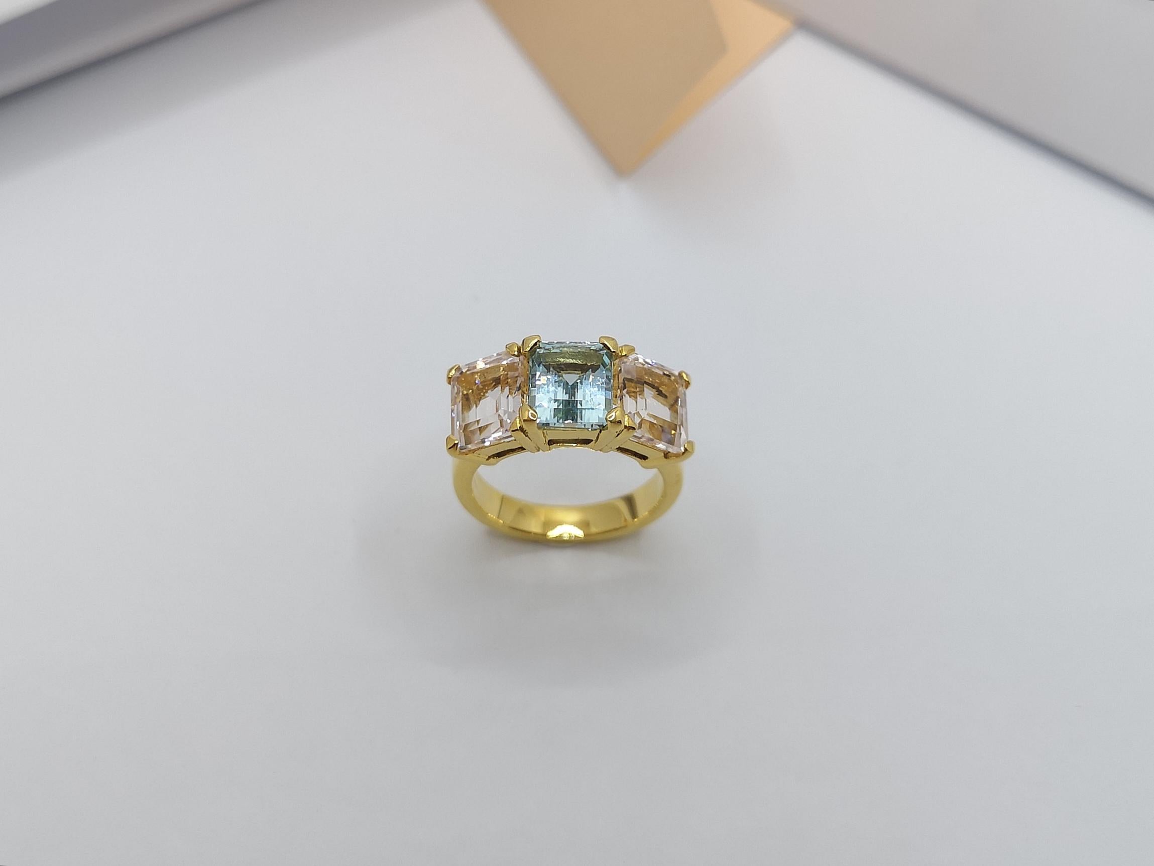 Aquamarine with Morganite Ring Set in 18 Karat Gold Settings For Sale 5