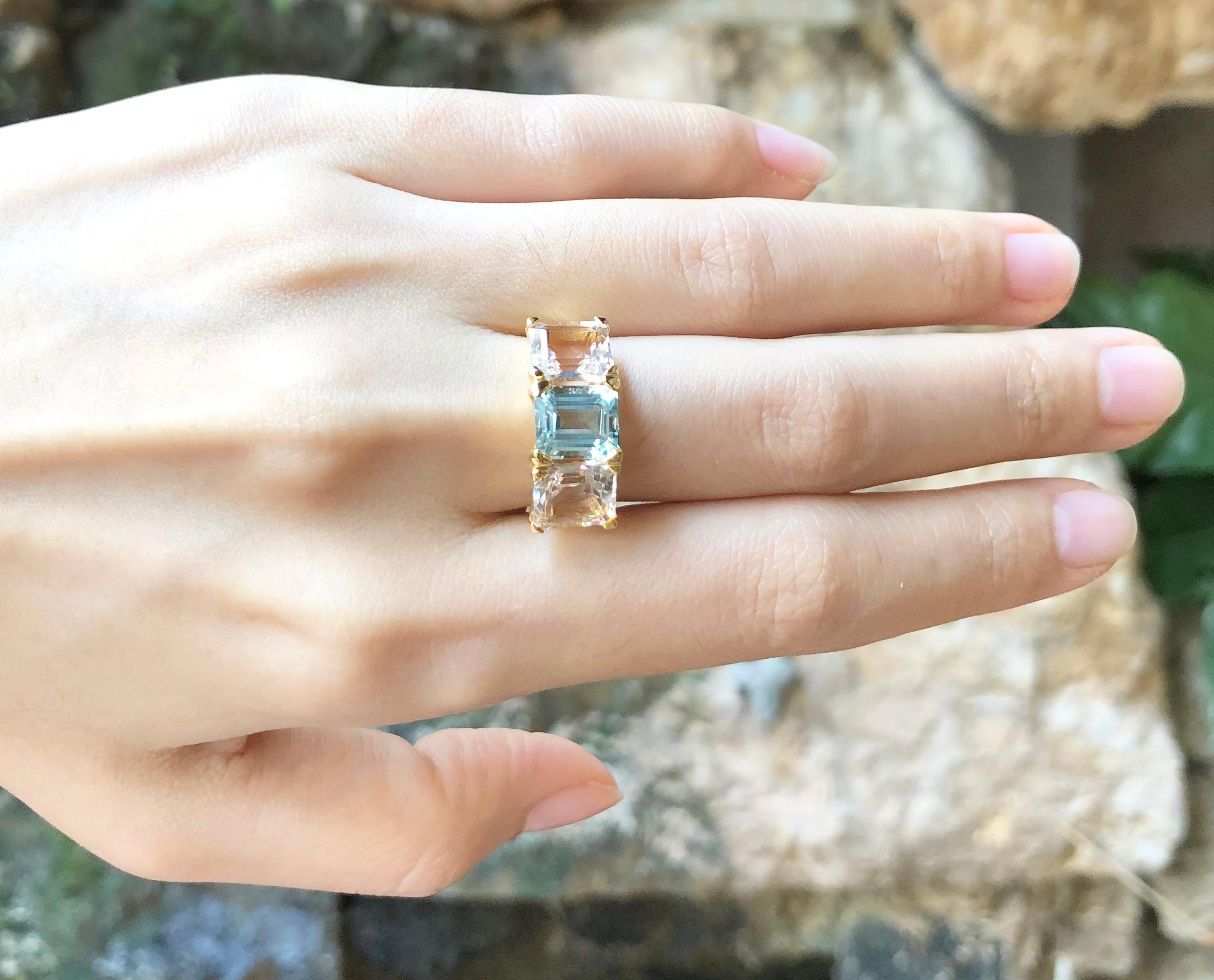 Aquamarine with Morganite Ring Set in 18 Karat Gold Settings In New Condition For Sale In Bangkok, TH