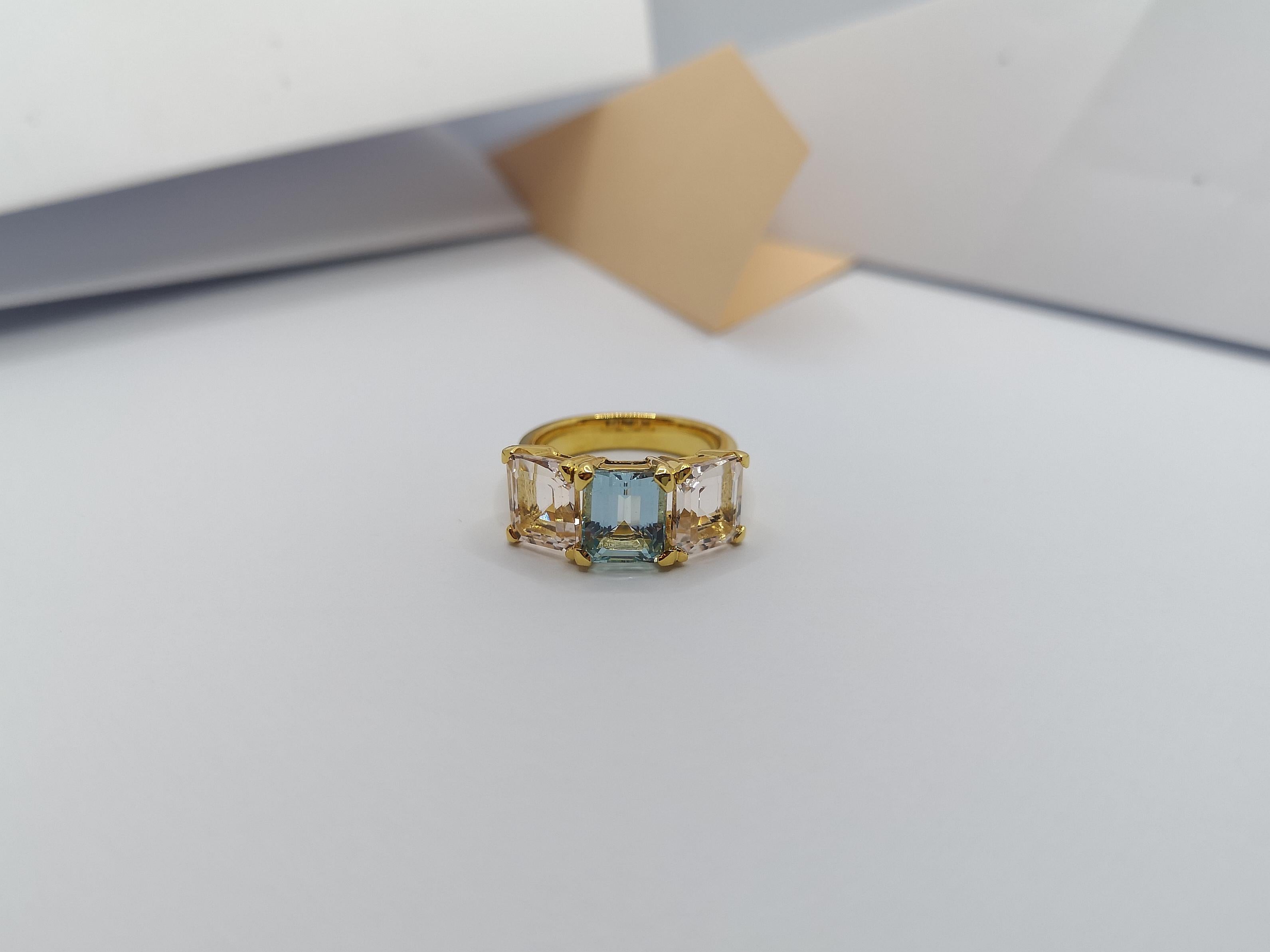 Aquamarine with Morganite Ring Set in 18 Karat Gold Settings For Sale 1