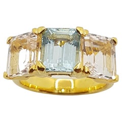 Anello con acquamarina e morganite incastonato in oro 18 carati