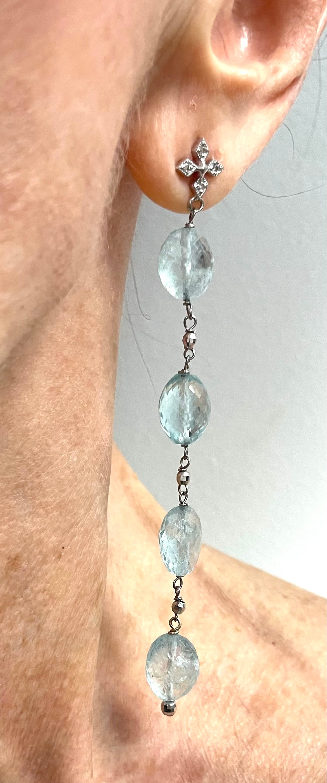Aquamarine with Pave Diamonds Paradizia Earrings For Sale 5