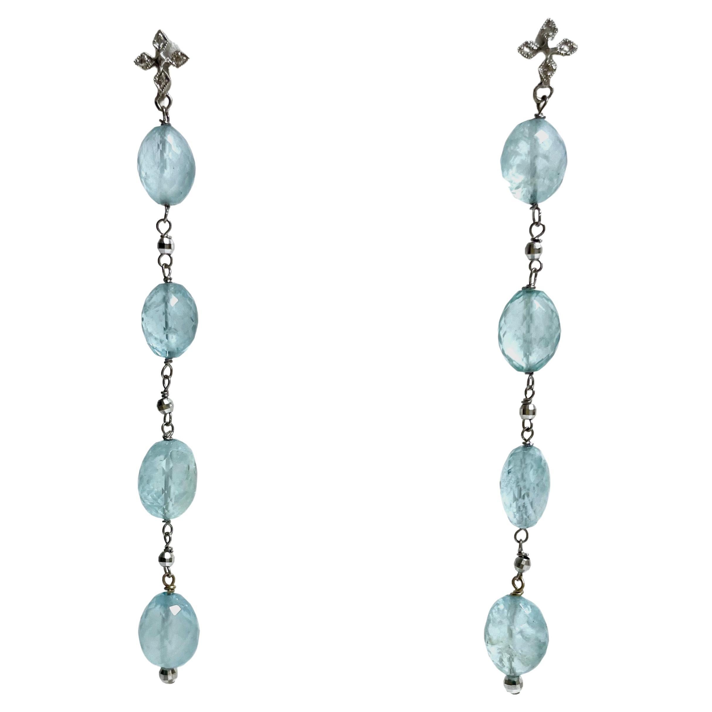 Aquamarine with Pave Diamonds Paradizia Earrings In New Condition For Sale In Laguna Beach, CA