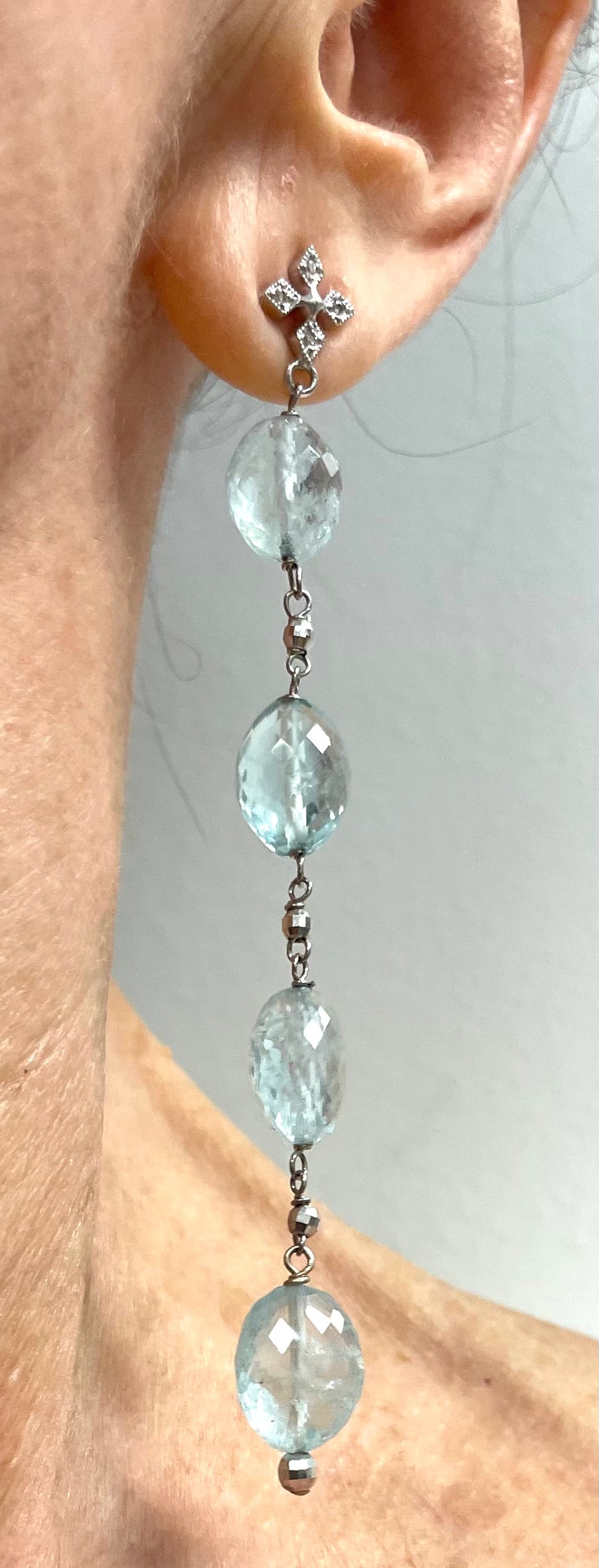 Pear Cut Aquamarine with Pave Diamonds Paradizia Earrings For Sale