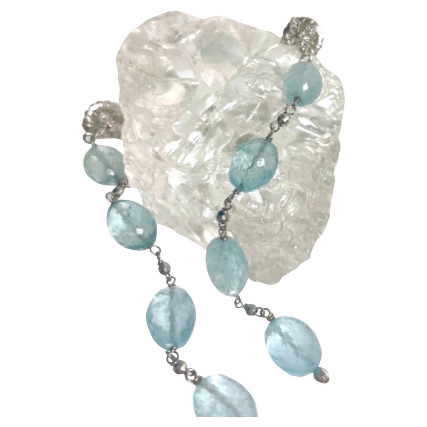 Artisan Aquamarine with Pave Diamonds Paradizia Earrings For Sale