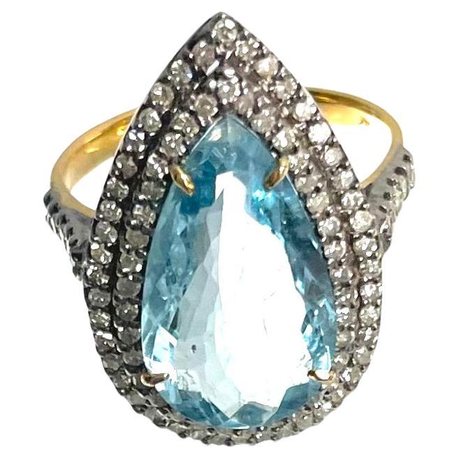Pear Cut Aquamarine with Pave Diamonds Paradizia Ring For Sale