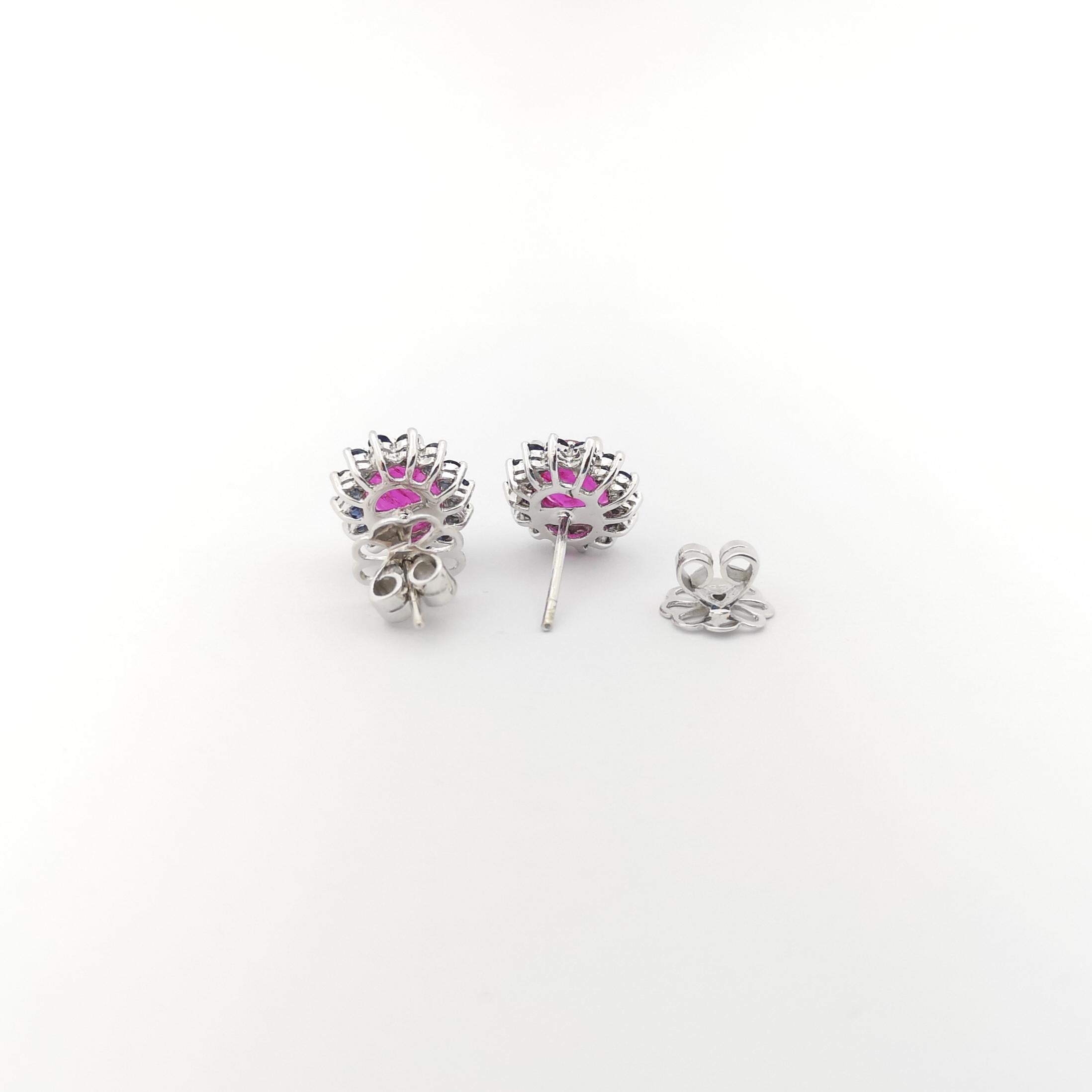 Aquamarine with Pink Sapphire Earrings set in 14K White Gold Settings In New Condition For Sale In Bangkok, TH