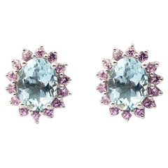 Aquamarine with Pink Sapphire Earrings set in 14K White Gold Settings