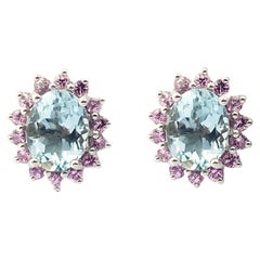 Pendientes de aguamarina con zafiro rosa engastados en oro blanco de 14 quilates