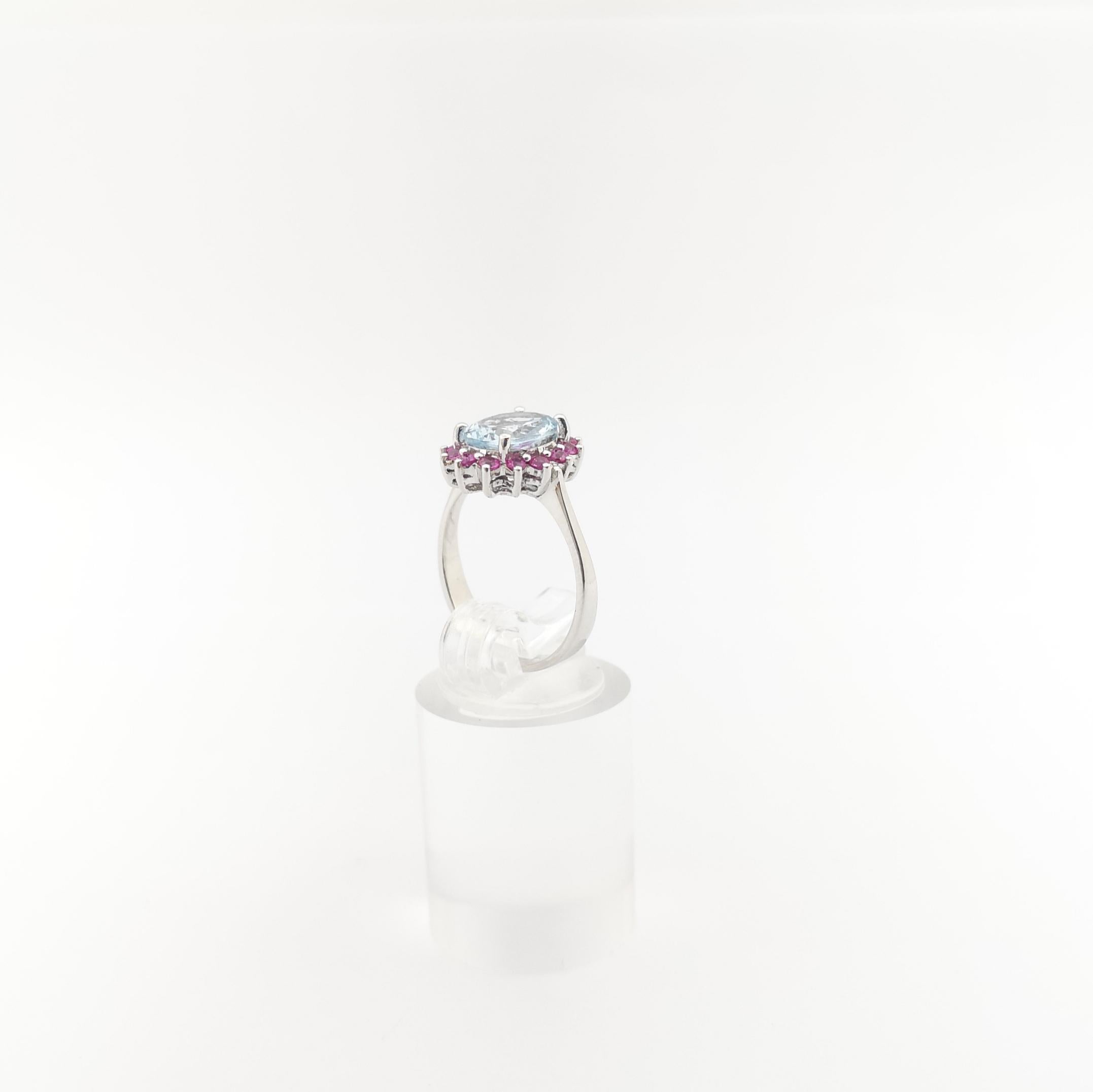 Aquamarine with Pink Sapphire Ring set in 14K White Gold Settings For Sale 9