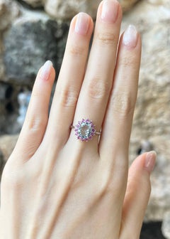 Aquamarine with Pink Sapphire Ring set in 14K White Gold Settings