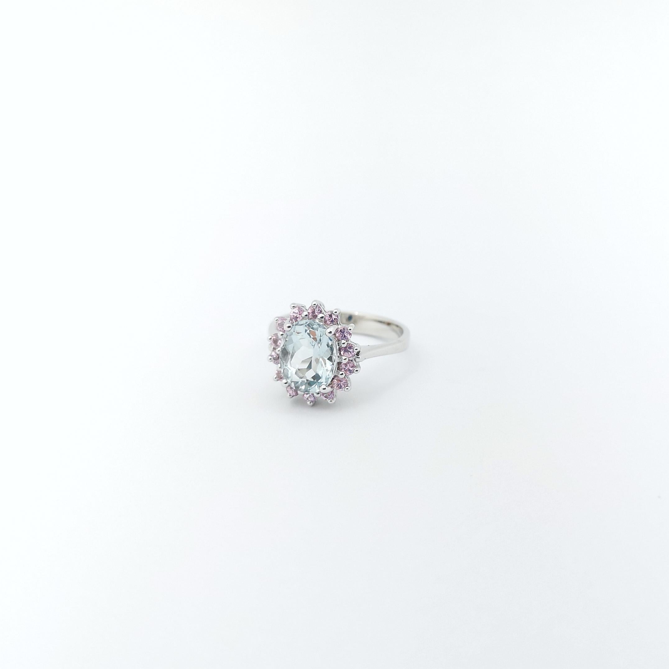 Aquamarine with Pink Sapphire Ring set in 14K White Gold Settings For Sale 1